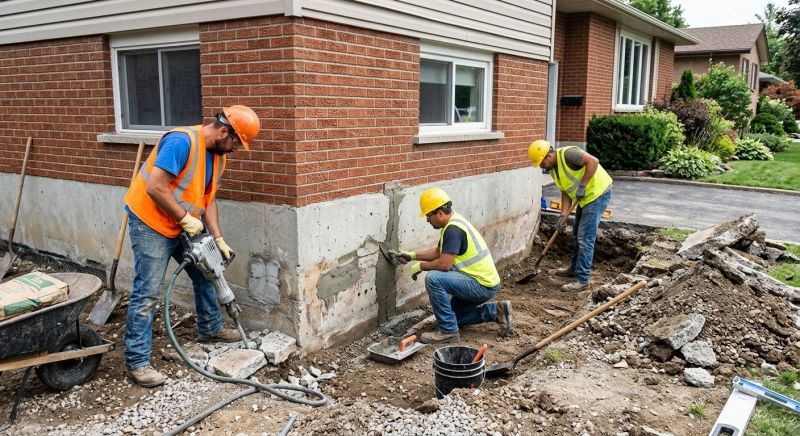 Our team working on Foundation Repair projects in Meriden, CT